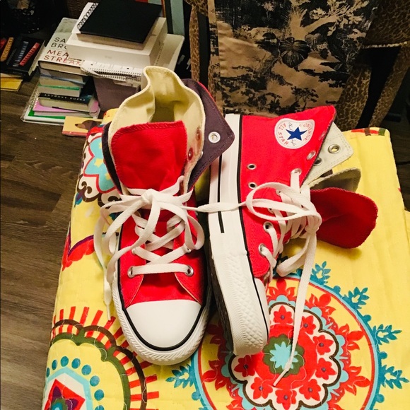 New Raspberry Converse High Top Fold Down Sneakers - Picture 6 of 7